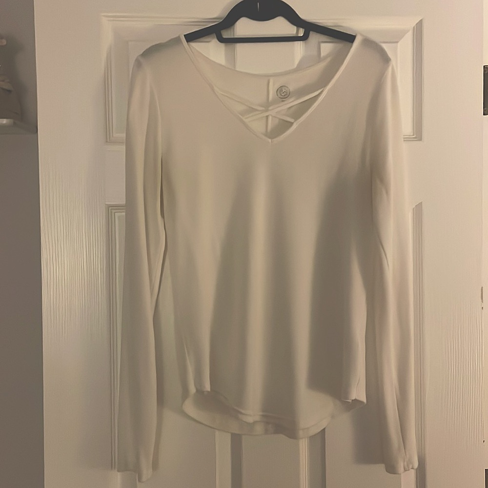 White cross neck long sleeve